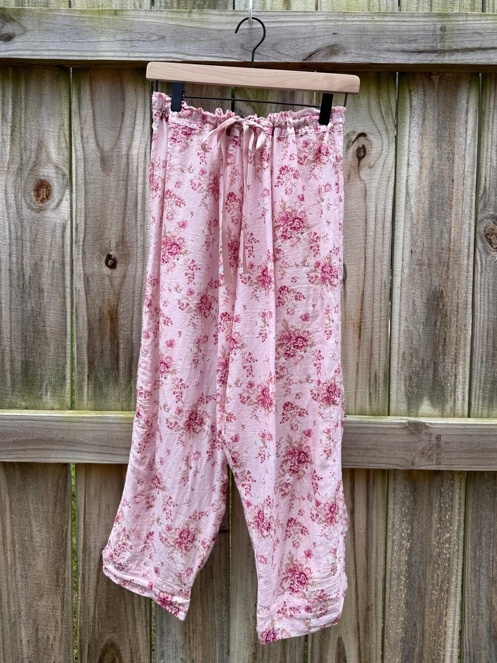 Papinelle Pink Silk Floral Pajama Lounge Pants XL Luxury Sleepwear